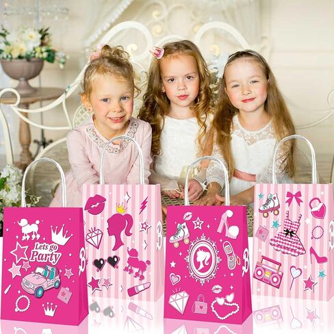 25 قطعة من حقائب الهدايا الوردية من Aoerfes، حقائب هدايا للأميرات، حقائب هدايا للحفلات باللون الوردي الساخن مع مقابض للفتيات، حقائب هدايا للحفلات ذات طابع الأميرات in Kuwait