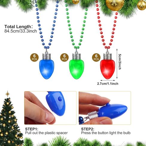 DAVAXI 6 Pcs Light Up Christmas Necklaces LED Christmas Necklace Xmas Glitter Light Bulbs Choker Necklace Christmas Bulb Necklace Light Party Favors Flashing Christmas Accessories Xmas Party Favors in Kuwait