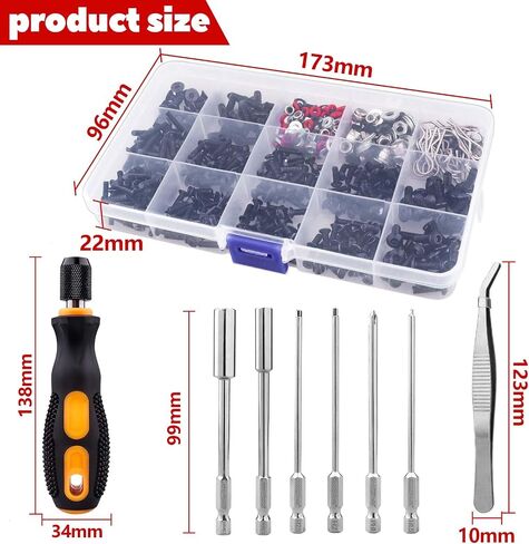 HobbyPark 620pcs RC Screw Kit Screws Assortment Set Hardware RC Repair Tools Kit RC Screwdrivers Hex Drivers for 1/8 1/10 1/12 1/16 Scale RC Car Truck Crawler Buggy Drift Touring in Saudi Arabia