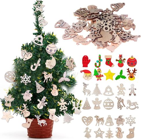 KKBES 150 PCS Mini Christmas Wood Slices Christmas Wooden Ornaments Christmas Wood Chip for DIY Crafts, 30 Patterns in Kuwait
