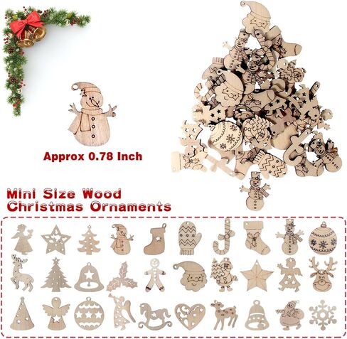 KKBES 150 PCS Mini Christmas Wood Slices Christmas Wooden Ornaments Christmas Wood Chip for DIY Crafts, 30 Patterns in Kuwait