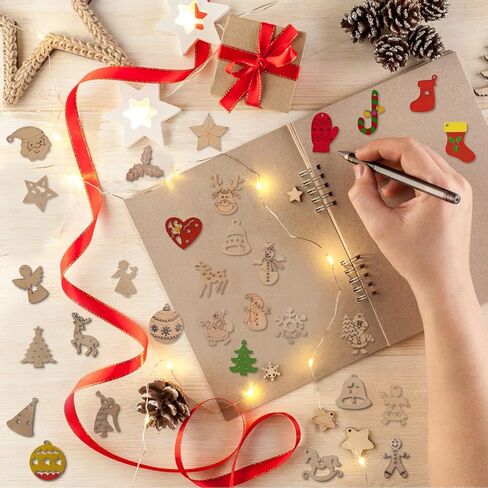 KKBES 150 PCS Mini Christmas Wood Slices Christmas Wooden Ornaments Christmas Wood Chip for DIY Crafts, 30 Patterns in Kuwait