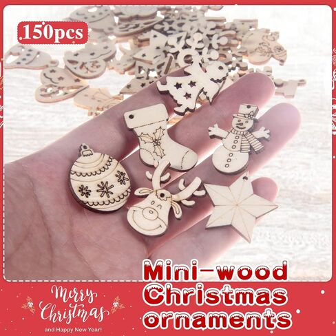 KKBES 150 PCS Mini Christmas Wood Slices Christmas Wooden Ornaments Christmas Wood Chip for DIY Crafts, 30 Patterns in Kuwait