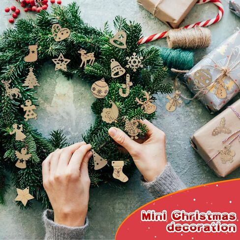 KKBES 150 PCS Mini Christmas Wood Slices Christmas Wooden Ornaments Christmas Wood Chip for DIY Crafts, 30 Patterns in Kuwait