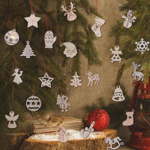 KKBES 150 PCS Mini Christmas Wood Slices Christmas Wooden Ornaments Christmas Wood Chip for DIY Crafts, 30 Patterns in Kuwait