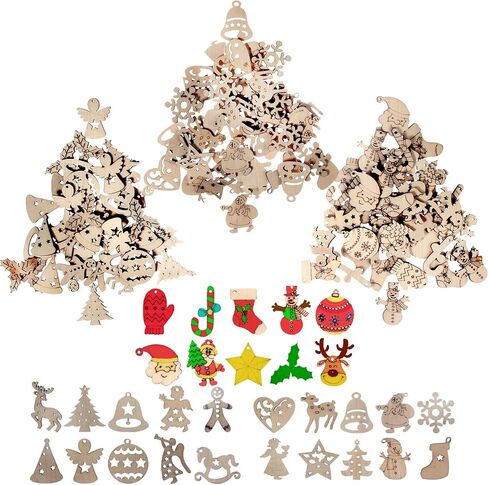 KKBES 150 PCS Mini Christmas Wood Slices Christmas Wooden Ornaments Christmas Wood Chip for DIY Crafts, 30 Patterns in Kuwait