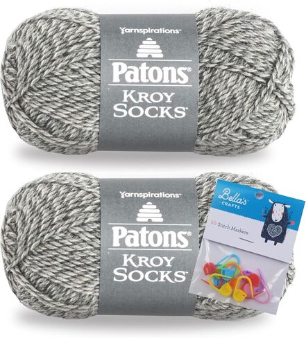 Patons Kroy Socks Yarn 2-Pack Bundle with Bella's Crafts Stitch Markers (Adrift) in Kuwait