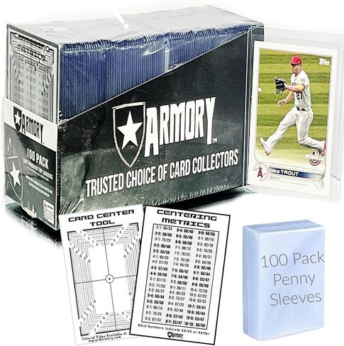 ARMORY 100 حزمة من أدوات التحميل العلوية غير الملحومة لبطاقات التداول القابلة للتحصيل مع طبقة قابلة للتقشير + 100 حزمة من الأكمام الصغيرة + أداة توسيط مجانية للبطاقة! | محمل علوي آمن للأشعة فوق البنفسجية مقاس 3x4 بوصة | توبس بوكيمون MTG Kpop in Kuwait