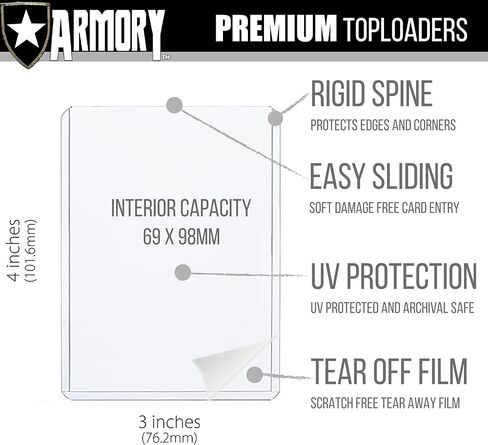 ARMORY 100 حزمة من أدوات التحميل العلوية غير الملحومة لبطاقات التداول القابلة للتحصيل مع طبقة قابلة للتقشير + 100 حزمة من الأكمام الصغيرة + أداة توسيط مجانية للبطاقة! | محمل علوي آمن للأشعة فوق البنفسجية مقاس 3x4 بوصة | توبس بوكيمون MTG Kpop in Kuwait