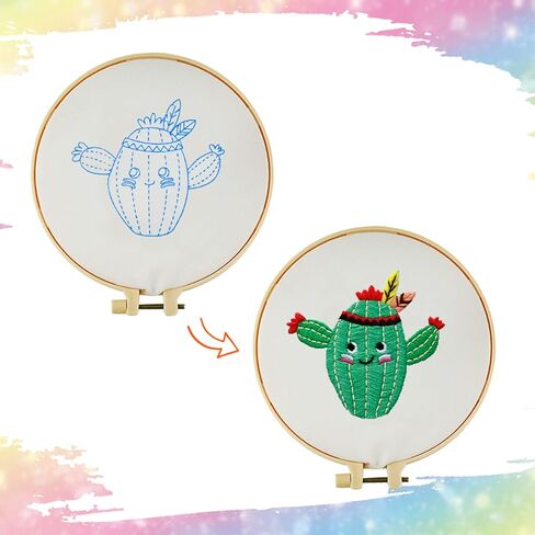 Locisne 4 Set Embroidery Stitching Kits, 6 Inch Animal Embroidery Pattern Beginner Embroidery Kit, Embroidery Materials All Contain, Craft Sewing Gifts for Children Aged 7-13 in Kuwait