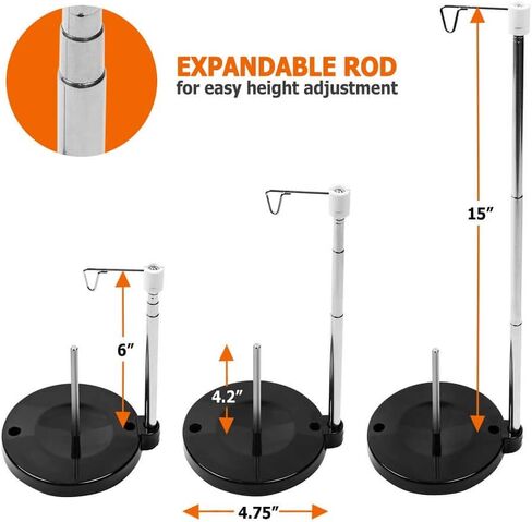 ThreadNanny Adjustable Thread Spool Holder - Adjustable Height Universal Single Cone Thread Stand for Sewing Machine - Heavy Base Embroidery Quilting Serger Sewing Thread Holder (Black) in Saudi Arabia