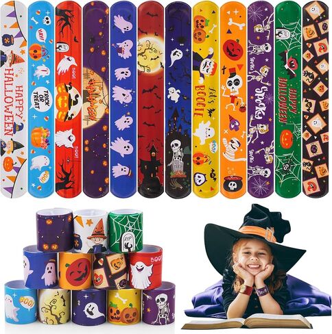 Halloween Slap Bracelets for Kids Halloween Party Favors Friendship Bracelets Bulk for Halloween Party Supplies Snap Bracelet Gifts Classroom Prizes Exchanging Gifts (36) in Kuwait