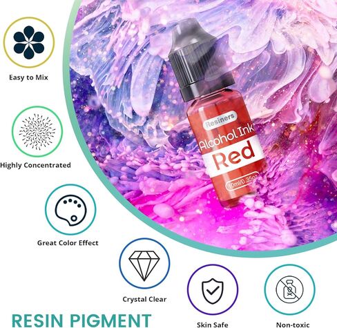 حبر كحول راتنجات لراتنجات الإيبوكسي - 30 لونًا حبر قائم على الكحول عالي التركيز، صبغة طلاء راتنجات الإيبوكسي لطبق بيتري الراتنج، كوستر، طلاء، كوب بهلوان، صناعة المجوهرات (10 مل لكل منها) in Kuwait