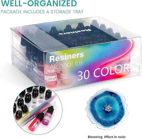 حبر كحول راتنجات لراتنجات الإيبوكسي - 30 لونًا حبر قائم على الكحول عالي التركيز، صبغة طلاء راتنجات الإيبوكسي لطبق بيتري الراتنج، كوستر، طلاء، كوب بهلوان، صناعة المجوهرات (10 مل لكل منها) in Kuwait