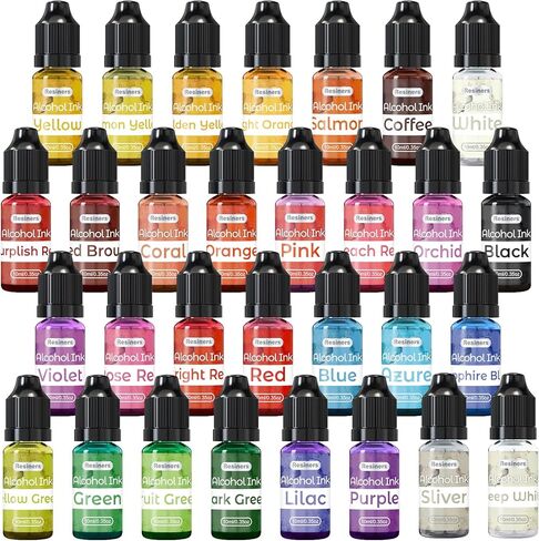 حبر كحول راتنجات لراتنجات الإيبوكسي - 30 لونًا حبر قائم على الكحول عالي التركيز، صبغة طلاء راتنجات الإيبوكسي لطبق بيتري الراتنج، كوستر، طلاء، كوب بهلوان، صناعة المجوهرات (10 مل لكل منها) in Kuwait