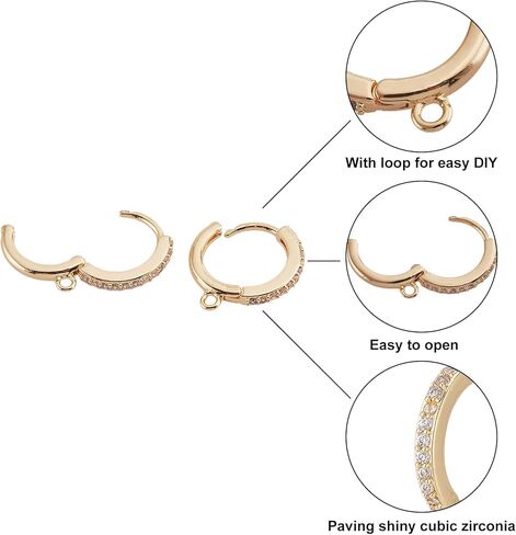 سوبر فايندينج 16 قطعة من الاقراط الحلقية النحاسية بـ4 انماط من الزركونيا المكعب، اقراط حلقية من البلاتين الذهبي لصنع المجوهرات، دبوس: 0.8~0.9 ملم in Kuwait