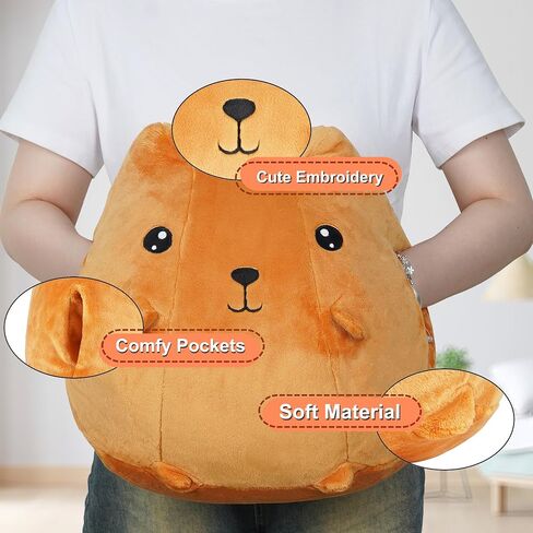 Altreeak Capybara وسادة قطيفة بطول 35.56 سم | وسادة قطيفة للهامستر | جيوب لتدفئة اليد | حيوان الهامستر المحشو | حيوان كابيبارا لطيف للغاية فائق النعومة | هدية | وسادة قطيفة للحيوانات الأليفة in Saudi Arabia