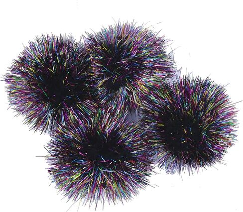 YYCRAFT 15pcs Jumbo Glitter Tinsel Pom Poms Sparkle Balls for DIY Craft,Cat Toys(2 Inch,Rainbow Black) in Saudi Arabia