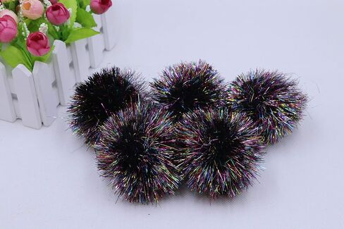 YYCRAFT 15pcs Jumbo Glitter Tinsel Pom Poms Sparkle Balls for DIY Craft,Cat Toys(2 Inch,Rainbow Black) in Saudi Arabia