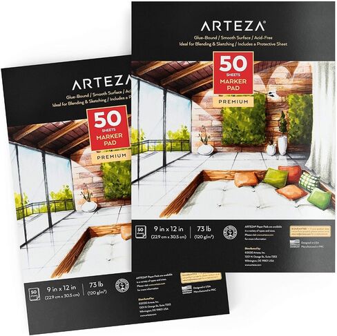 Arteza Marker Pad, 9 x 12 Inches, 50 Sheets, Smooth 73-lb Paper, Glue-Bound, for Alcohol Markers and Fineliner Pens, Art Supplies for Drawing, Sketching, Coloring, and Lettering in Saudi Arabia