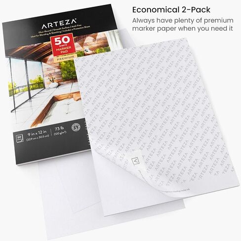 Arteza Marker Pad, 9 x 12 Inches, 50 Sheets, Smooth 73-lb Paper, Glue-Bound, for Alcohol Markers and Fineliner Pens, Art Supplies for Drawing, Sketching, Coloring, and Lettering in Saudi Arabia