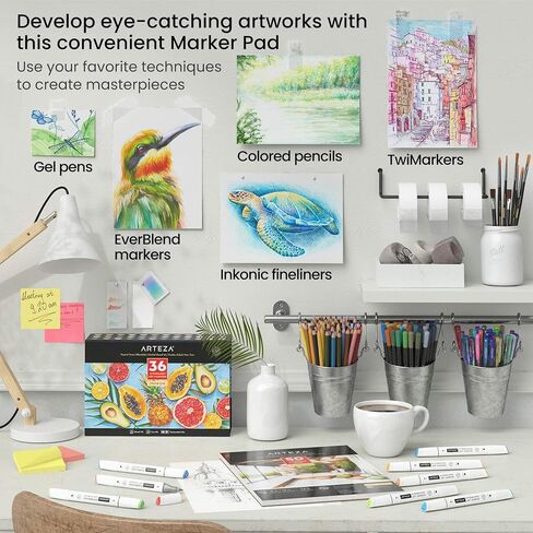 Arteza Marker Pad, 9 x 12 Inches, 50 Sheets, Smooth 73-lb Paper, Glue-Bound, for Alcohol Markers and Fineliner Pens, Art Supplies for Drawing, Sketching, Coloring, and Lettering in Saudi Arabia