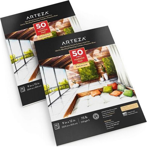 Arteza Marker Pad, 9 x 12 Inches, 50 Sheets, Smooth 73-lb Paper, Glue-Bound, for Alcohol Markers and Fineliner Pens, Art Supplies for Drawing, Sketching, Coloring, and Lettering in Saudi Arabia