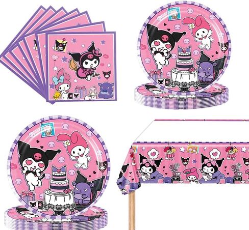 DIGBYS 41Pack Kuromis birthday Party Supplies include 20 plates, 20 napkins 1 Tablecloth for the Kuromis party decoration in Saudi Arabia