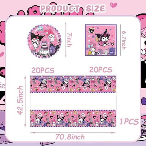 DIGBYS 41Pack Kuromis birthday Party Supplies include 20 plates, 20 napkins 1 Tablecloth for the Kuromis party decoration in Saudi Arabia