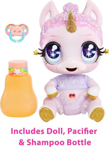 MGA Entertainment Glitter Babyz Jewels Daydreamer Unicorn Baby Doll with Magical Color Changes, Lavender Glitter Hair, “Magic" Outfit, Diaper, Shampoo Bottle, Pacifier Accessories Gift, Ages 3 4 5+ in Saudi Arabia