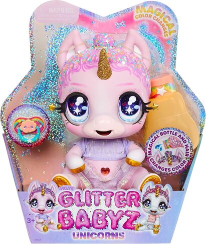 MGA Entertainment Glitter Babyz Jewels Daydreamer Unicorn Baby Doll with Magical Color Changes, Lavender Glitter Hair, “Magic" Outfit, Diaper, Shampoo Bottle, Pacifier Accessories Gift, Ages 3 4 5+ in Saudi Arabia