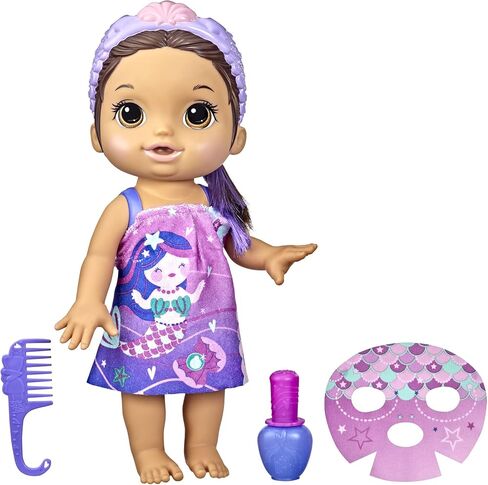 Baby Alive Glam Spa Baby Doll, Mermaid, Makeup Toy for Kids 3 and Up, Color Reveal Mani-Pedi and Makeup, 12.6-Inch Waterplay Doll, Brown Hair in Saudi Arabia