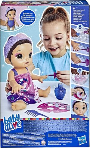 Baby Alive Glam Spa Baby Doll, Mermaid, Makeup Toy for Kids 3 and Up, Color Reveal Mani-Pedi and Makeup, 12.6-Inch Waterplay Doll, Brown Hair in Saudi Arabia