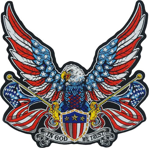 nuttui in God We Trust American Eagle Patriotic Large Embroidered Motorcycle Jacket & Biker Vest Back Patch in Kuwait