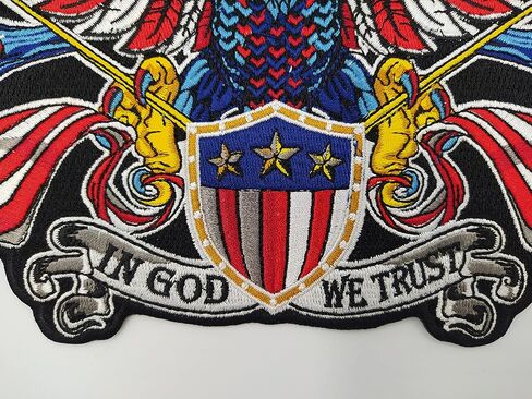 nuttui in God We Trust American Eagle Patriotic Large Embroidered Motorcycle Jacket & Biker Vest Back Patch in Kuwait