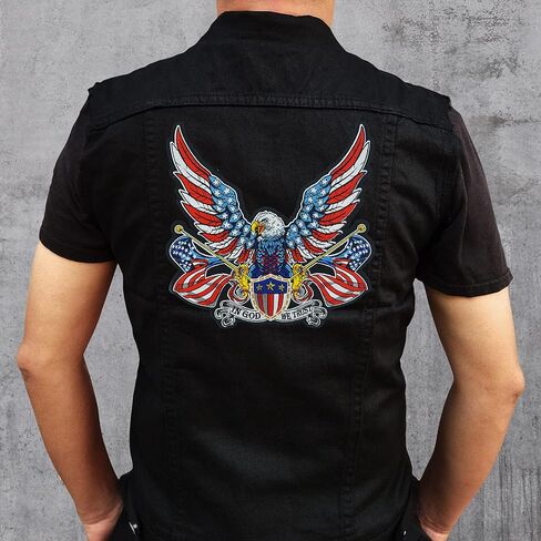 nuttui in God We Trust American Eagle Patriotic Large Embroidered Motorcycle Jacket & Biker Vest Back Patch in Kuwait