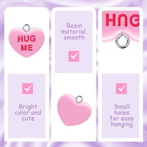 48 Pcs Valentine Heart Charm Resin Heart Charm Pendant Pastel Flat Key Chain Charm Dangle Pendant Craft Supply for Jewelry Making, 0.75 x 0.63 Inch in Saudi Arabia