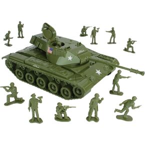 Tim Mee Toy Walker Bulldog TANK Playset- OD Green 13pc - Made in USA