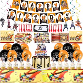 178 pcs anime ninja party decorating kit (suitable for 10 guests birthday party supplies) including dinner plates, banners, tablecloths, cake toppers, balloons, gift bags and more in Saudi Arabia