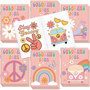 24Pcs Groovy Coloring Books Bulk Boho Rainbow Hippie Bus Retro Flowers Pattern DIY Hand Drawing for Girls and Boys Groovy Birthday Party Favors Goodie Bags Filler 5"x6.7" in Kuwait
