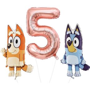 Toyland® Bluey & Bingo Foil Balloon Birthday Pack - 2 x 32" Character Balloons & 1 x 40" Number Balloon - Kids Party Decorations in Kuwait