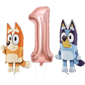 Toyland® Bluey & Bingo Foil Balloon Birthday Pack - 2 x 32" Character Balloons & 1 x 40" Number Balloon - Kids Party Decorations in Kuwait