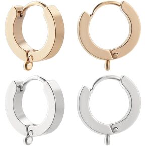 Beebeecraft 1 Box 16Pcs Round Leverback Hooks Stainless Steel Huggie Hoop Earrings Leverback Earrings Findings French Ear Wire with Loop for Jewellery Making DIY Crafts