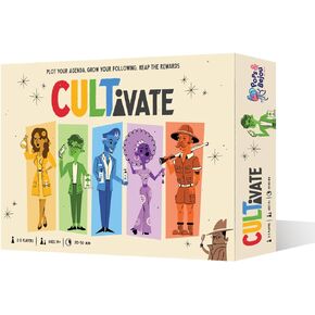 Cultivate Board Game | Award-Winning | Satirical Cult Leaders | Casual Board Game | Take-That | Ages 14+ | for 2-5 Players | 20-50 Min Playtime | Made by Pops & Bejou Games in Saudi Arabia