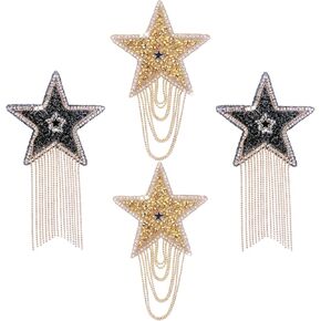 Iron on Patches DIY Rhinestone Star Applique Repair Patch for Clothes Dress Pants Jeans Hats Bags Clothing Embellishment (2 Gold Stars+2 Silver Stars)