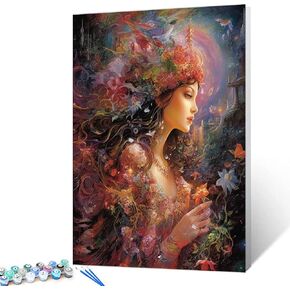 Tucocoo Woman Portrait Paint by Numbers Kits 16x20 inch Canvas DIY Digital Oil Painting for Adults with Brushes and Acrylic Pigment - Feather Flowers Fairy Girl for Home Decor Gifts (Without Frame)