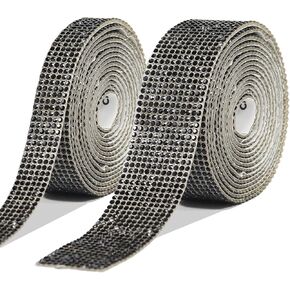 2 Rolls/4 Yards Self Adhesive Crystal Rhinestone Diamond Ribbon, Bling Rhinestones Sticker DIY for Arts Crafts, Car and Gift Decoration (Black)