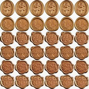 ملصقات ختم الشمع لدعوات الزفاف المغلف الطوابع السدادة ذاتية اللصق ختم الشمع ملصق القلب حرف الذهب البرونزي لعيد الميلاد حفل زفاف عيد ميلاد (60، مزيج الذهب) in Kuwait