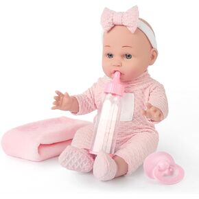 Chyyeerkidd 12'' Baby Doll in Gift Box - Reborn Baby Doll Set with Pacifier, Feeding Bottle, Blanket | Great Gift for 3 Years Up Toddler Pink