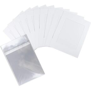 Golden State Art, 10 Pack Acid-Free Cardboard Frames, 8x10 Slip in Mats, Pre-Adhesive Mat Boards for 5x7 Photos, 8 Ply Cardstock paper frames, Includes 10 Clear Bags